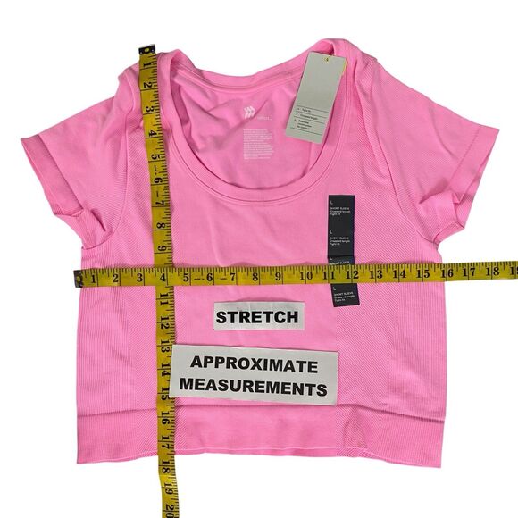 All in Motion Crop Top Womens Large Pink Knit Short Sleeve Knit Athletic - Picture 2 of 9